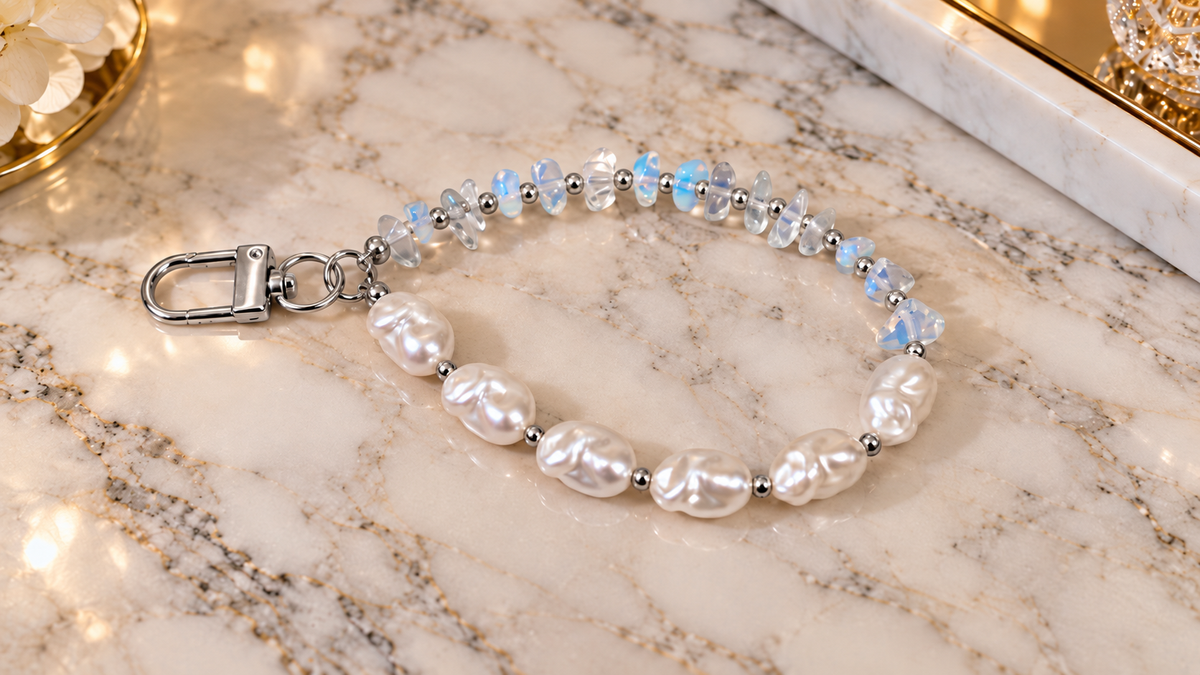 Moonstone Baroque Pearl Phone Wristlet