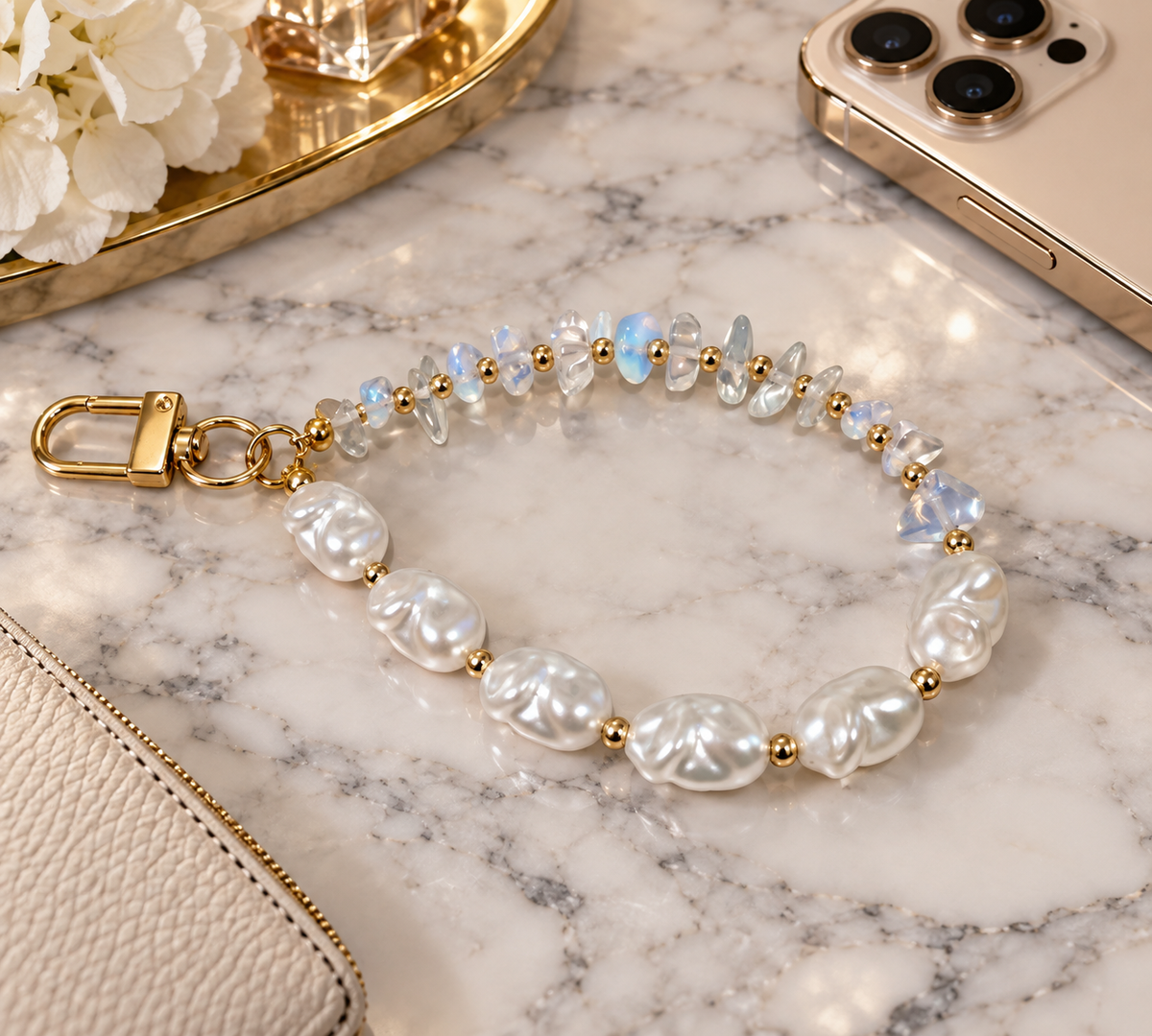 Moonstone Baroque Pearl Phone Wristlet