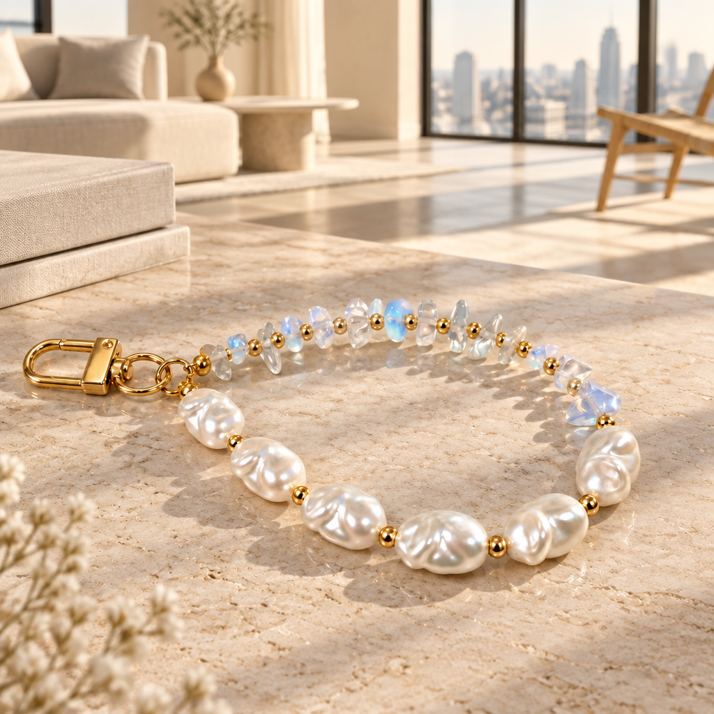Moonstone Baroque Pearl Phone Wristlet