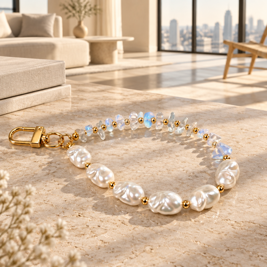 Moonstone Baroque Pearl Phone Wristlet